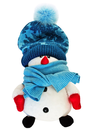 funny snowman toy isolated on white backgroundの写真素材