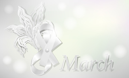 Cards for March 8. Bow and flower with a 3D effect on a gray background with bokehのイラスト素材