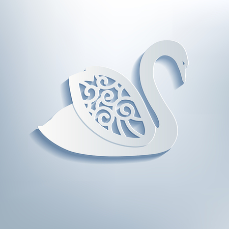 Decorative swan with shadow, 3d effect. Swan carved out of paper on a light backgroundのイラスト素材