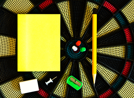 office supplies on a bright colored tableの写真素材