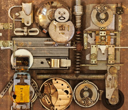 Mechanical collage with different items Steampunk
