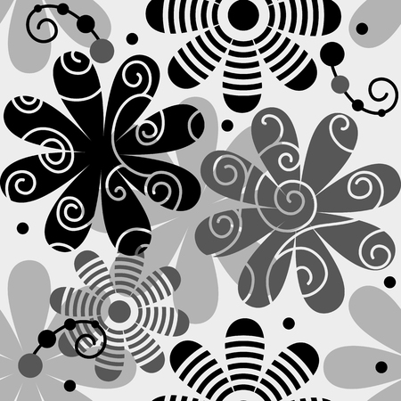 Black and white seamless pattern with abstract flowersのイラスト素材