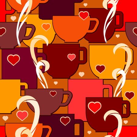 Seamless pattern with colorful cups. A mug of hot tea or coffeeのイラスト素材