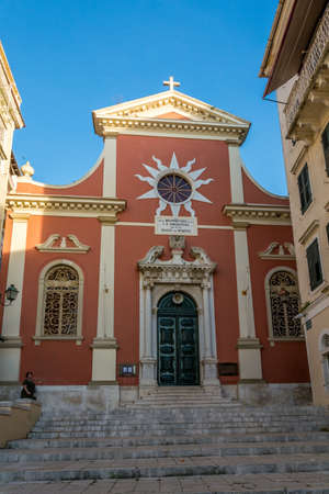 Orthodox church in old town Corfu island Greeceの写真素材