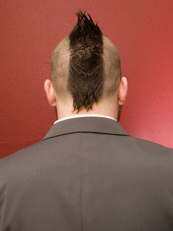 Rear view of the head of a buisnessman with a mohawk.の写真素材