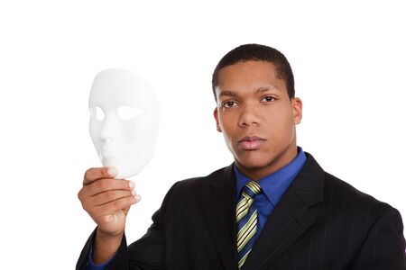  businessman holding blank maskの写真素材