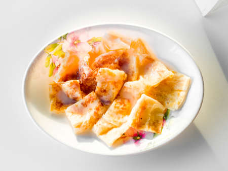 Dessert style of fried Roti with egg at the restaurant in Krabi,Thailandの写真素材