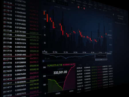 Thailand - March 02, 2018: Cryptocurrency exchange rate on monitor display. Cryptocurrency invest chart.の写真素材