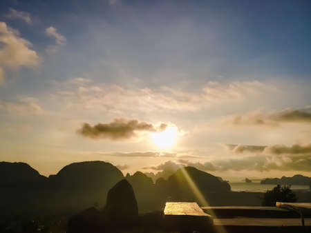Sun rise time at Ao Tho Li view point,Phangnga,Thailand.の写真素材