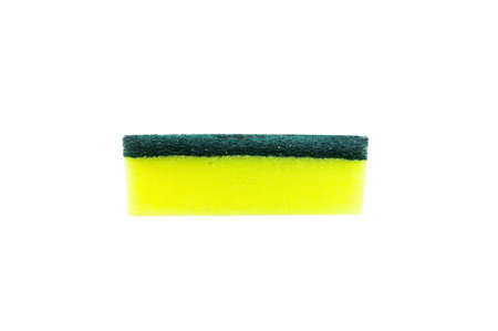 Yellow sponge is dishwashing tool isolated on the white background.