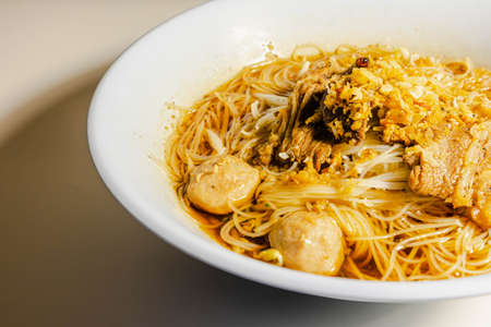 Delicious beef noodles with fish ballsの写真素材
