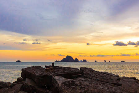 Beautiful sunset on andaman sea in evening at Ko Poda, Krabi, Thailand, Asia.の写真素材