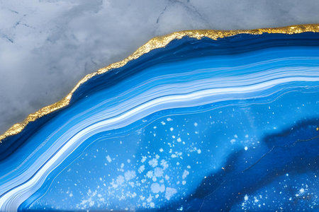 Abstract sapphire blue marble texture background. Designs painted on natural stone combine to create a beautiful artistic pattern similar to water waves.の素材