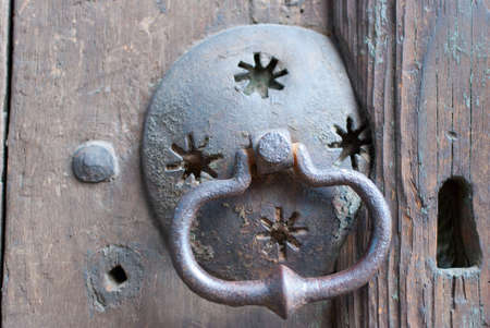 an old metal door handle knockerの写真素材