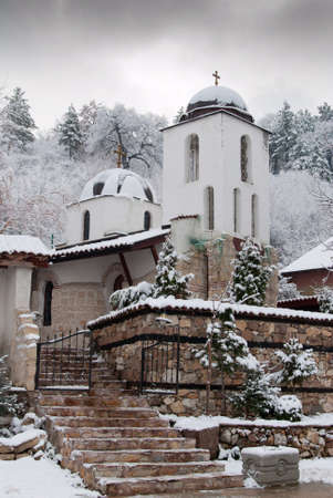 Church under snowの写真素材