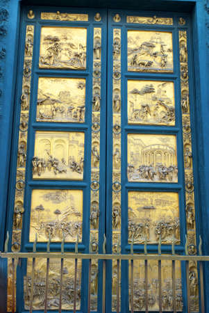 Golden church door in Florenceの写真素材