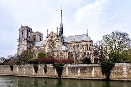 Cathedral Notre Dame in Paris and river Seineの写真素材