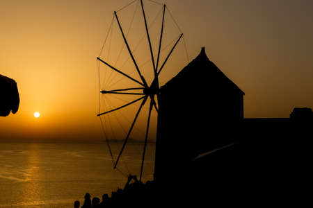 Windmill in Oia, Santorini, Greeceの写真素材