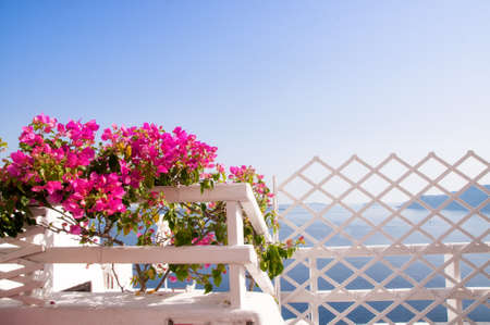Lovely fence in Oia, Santorini, Greeceの写真素材