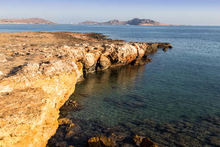 The rocky coast of Naussa, Paros, Greeceの写真素材