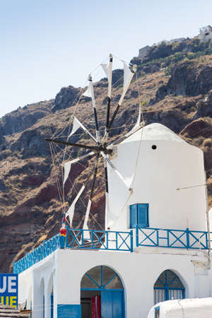 Windmill in Therasia, Santorini, Greeceの写真素材