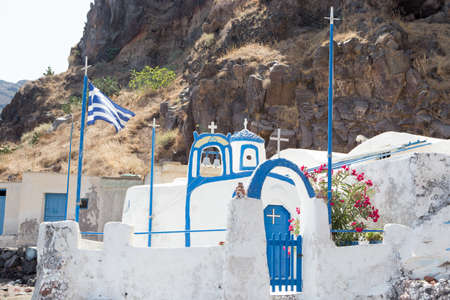 Agios Nikolaos Church in Therasia, Santorini, Greeceの写真素材