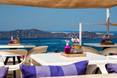 Panorama terrace above Santorini caldera, Greeceの写真素材