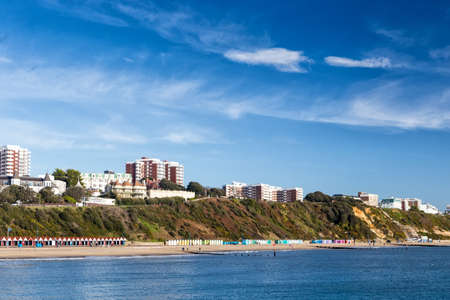Overlooking Bournemouth Beach photographed from the Pier Dorset England UK Europeの写真素材