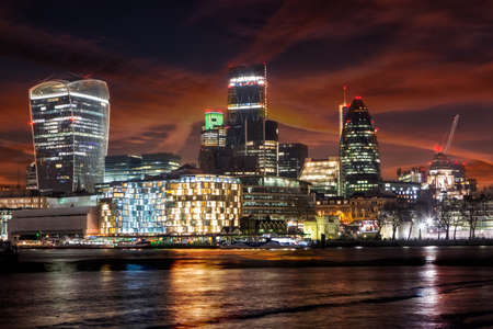 LONDON, UK - JANUARY 2, 2015: Panoramic view City of London at nightのeditorial素材
