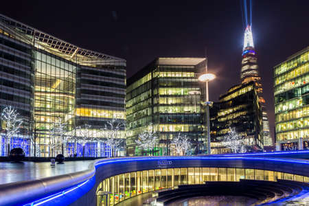 LONDON, UK - 19TH DECEMBER 2014: A night-time panoramic view of the 'The Scoop' - an outdoor amphitheatre in London. The Shard can also be seen.のeditorial素材