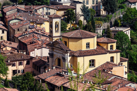 Cityscape of the Bergamo city, Italyの写真素材