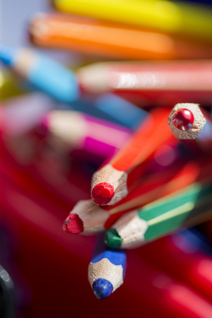 Close up of colouring pencils in a pot.の写真素材