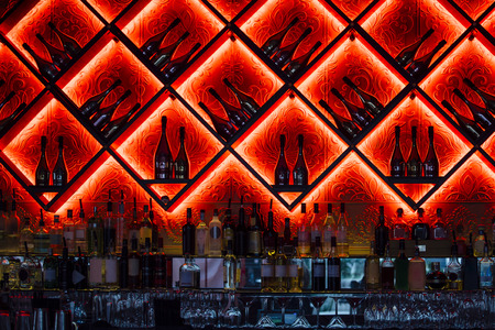Interior shot of an alcoholic drinks bar in a nightclub.の写真素材