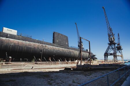 Abandoned Docks in Perth, Australia. There is a submarine on stilts where it would be repaired.の写真素材