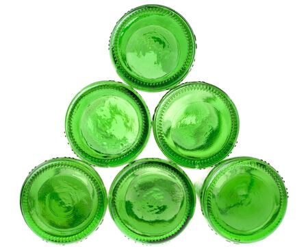 Background from empty green beer bottlesの写真素材