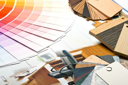 Abstract background from color guide,  samples of materials and furniture catalogue
