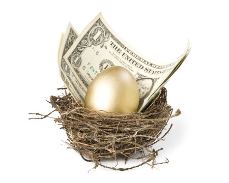 Gold egg and money in a real nestの写真素材