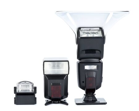 Various automatic flashes on a white backgroundの写真素材