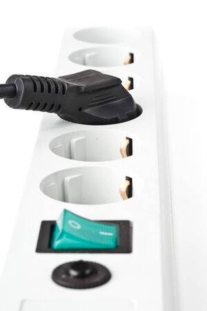 Modern electric extension cord on a white background