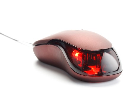 Modern computer mouse on a white backgroundの写真素材