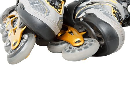 Inline skates on a white background. Close up