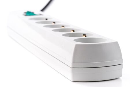 Modern electric extension cord on a white backgroundの写真素材