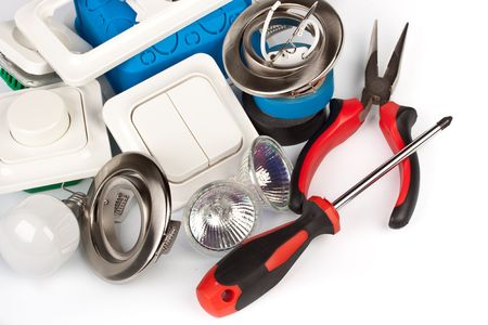 Electric equipment for apartment repair on a white background