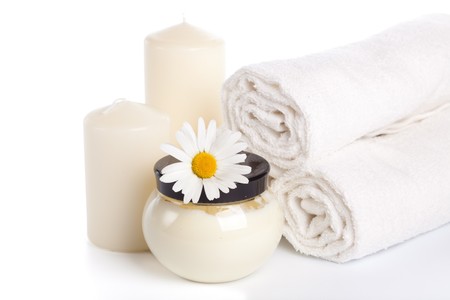 Spa composition with camomile on a white background.の写真素材