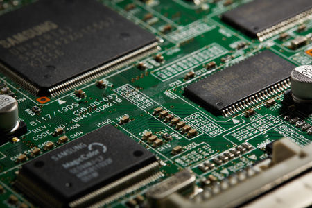 Green Circuit Board Background. Computer technology, abstract backgrounds, engineering, electronics,...