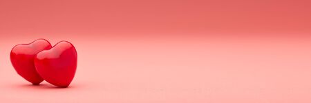 Two decorative hearts on pink background with copy space. Valentine's Day. Wedding Day. Design element for romantic greeting card,  invitation.の写真素材