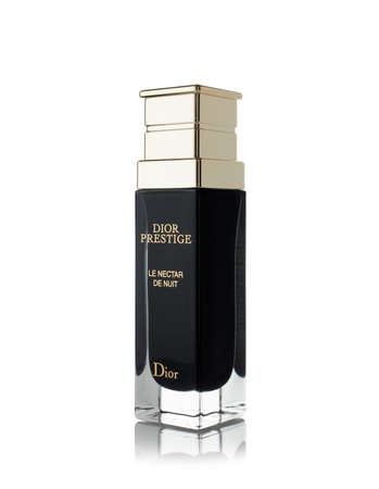 St.Petersburg, Russia - March 2020 - Bottle of night nectar Dior Prestige Le Nectar on white background. Product  from Christian Diorのeditorial素材