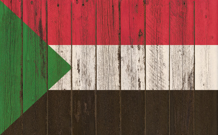 Flag of Sudan painted on wooden frameの写真素材