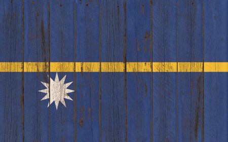 Flag of Nauru painted on wooden frameの写真素材