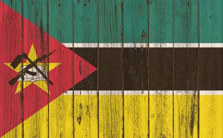 Flag of Mozambique painted on wooden frameの写真素材